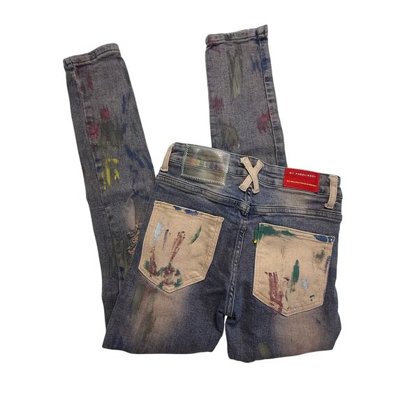 PHEELINGS Paint Splatter Distressed Skinny Jeans Colorful Artsy Denim Size 28 - Picture 2 of 12